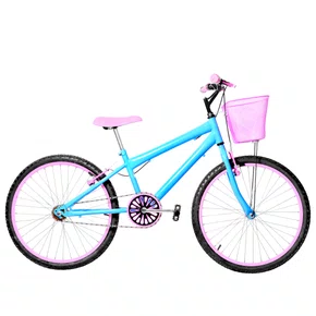 Bicicleta 24 Feminina Azul Claro Aro Alumínio Rosa