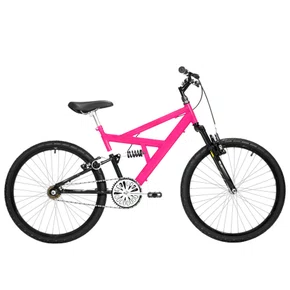Bicicleta 24 Rosa Chiclete/Preto Full Suspensão Aro Aluminio Preto