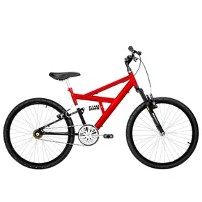Bicicleta 24 Vermelho/Preto Full Suspensão Aro Aluminio Preto