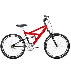 Bicicleta 24 Vermelho/Preto Full Suspensão Aro Aero Preto