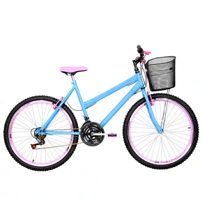 Bicicleta 26 Azul Claro Urbana Rebaixada Aro Aero Rosa 18 Marchas