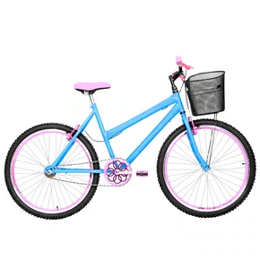 Bicicleta 26 Azul Claro Urbana Rebaixada Aro Aero Rosa