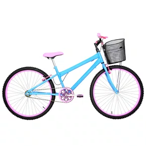 Bicicleta 26 Azul Claro Urbana Rebaixada Aro Aluminio Rosa