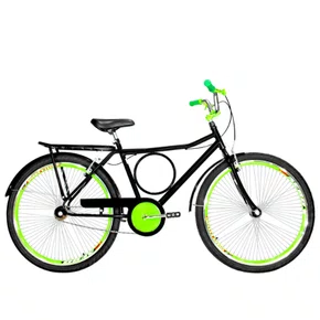 Bicicleta 26 Masculina Preta Barra Circular Aro Aero Verde Neon 72 Raios