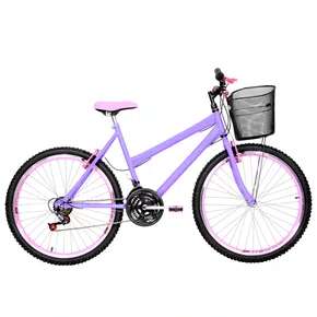 Bicicleta 26 Lilas Urbana Rebaixada Aro Aero Rosa 18 Marchas