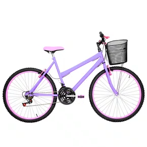 Bicicleta 26 Lilas Urbana Rebaixada Aro Aluminio Rosa 18 Marchas