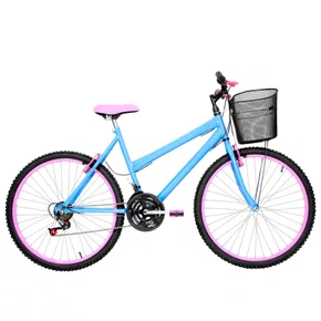 Bicicleta 26 Feminina Azul Claro Urbana Aro Alumínio Rosa 18 Marchas