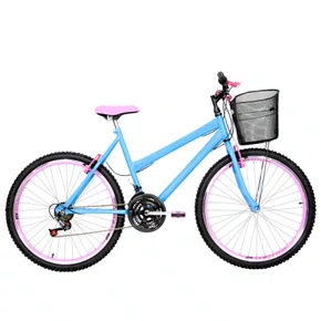 Bicicleta 26 Feminina Azul Claro Urbana Aro Aero Rosa 18 Marchas