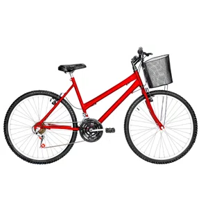 Bicicleta 26 Feminina Vermelha Urbana Aro Alumínio 18 Marchas