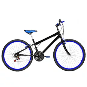 Bicicleta 26 Preta Urbana Rebaixada Aro Aluminio Azul 18 Marchas
