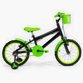 Bicicleta 16 Masculina Preta infantil Aro Alumínio Verde Neon