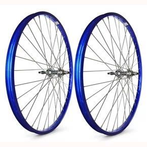 Par Rodas Azul Alumínio P/bike Aro26x 1.1/2x2 Raio Grosso Azul