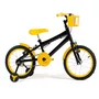 Bicicleta 16 Masculina Preta Infantil Aro Alumínio Amarelo