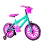 Bicicleta 16 Feminina Verde Água Infantil Rodas Nylon Pink