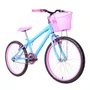 Bicicleta 24 Feminina Azul Claro Aro Alumínio Rosa