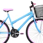 Bicicleta 26 Feminina Azul Claro Urbana Aro Alumínio Rosa 18 Marchas