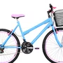 Bicicleta 26 Feminina Azul Claro Urbana Aro Aero Rosa 18 Marchas