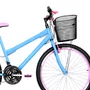 Bicicleta 26 Feminina Azul Claro Urbana Aro Aero Rosa 18 Marchas